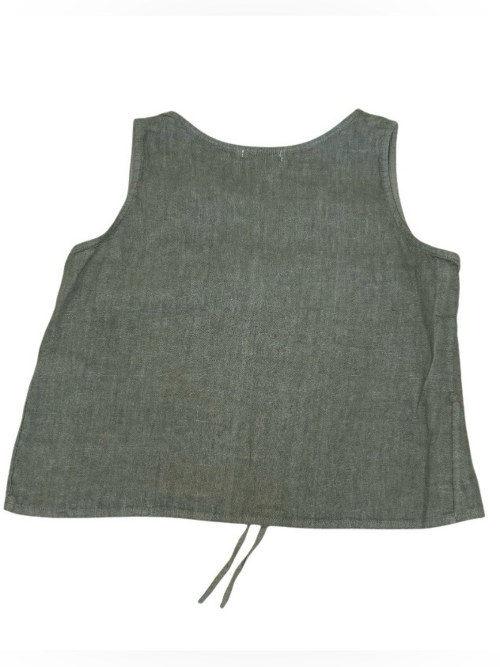 Mahina 100% Linen Tank Top M Sage Green Ruched Front Drawstring Italian Linen - Picture 2 of 9